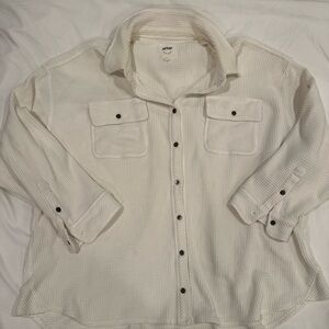aerie Cream Waffle Knit Shirt Jacket
